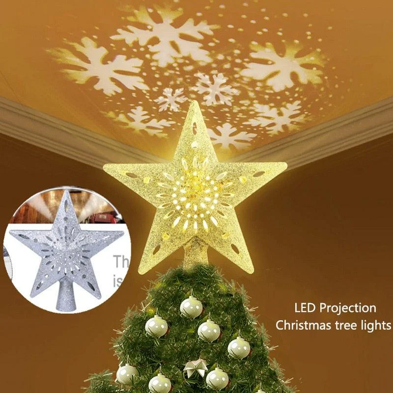 Christmas Holiday Greetings Christmas Star Decorate LED Projection Light Tree Top Rotating Snowflake Pentagram Christmas Holiday Greetings Christmas Star Decorate LED Projection Light Tree Top Rotating Snowflake Pentagram