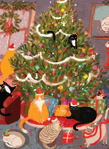 Christmas Festive Lights Christmas Tree Cats Holiday Card
