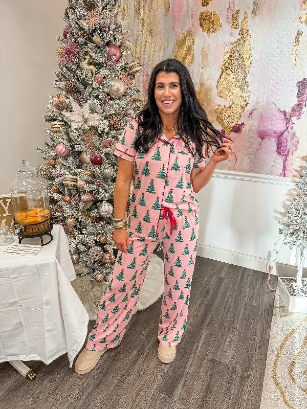 Christmas Traditional Feast Christmas Tree Pink Pajama Pants