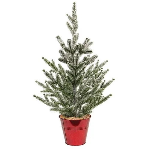 Christmas Wooden Decor Christmas Tree with Red Metal Base