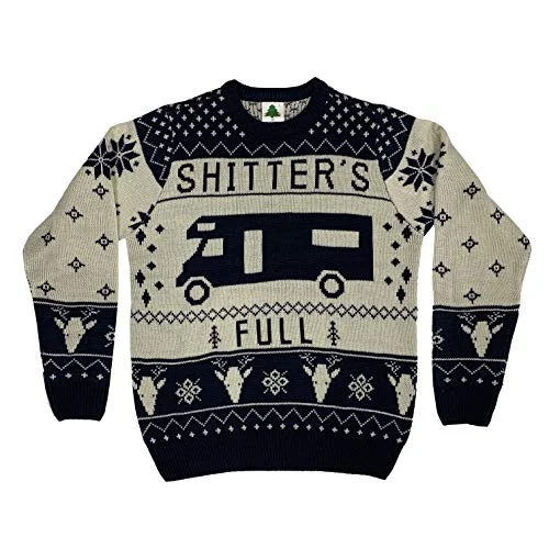 Christmas Midnight Feast Christmas Vacation Shitter's Full Ugly Christmas Sweater Navy (X-Large)