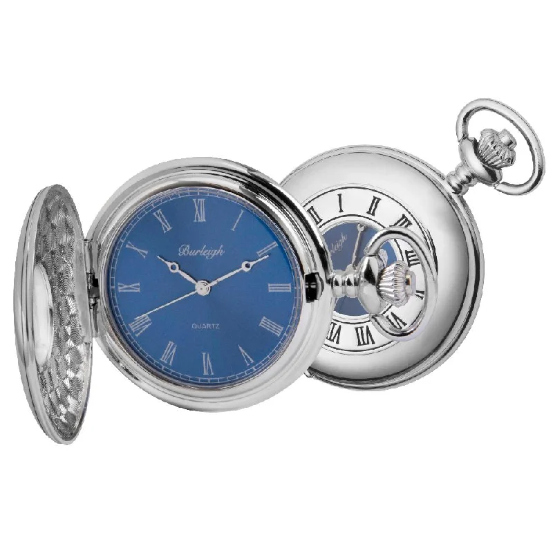 Christmas Joyful Vibes Chrome Half Hunter Blue Face Pocket Watch by Burleigh CHR1255