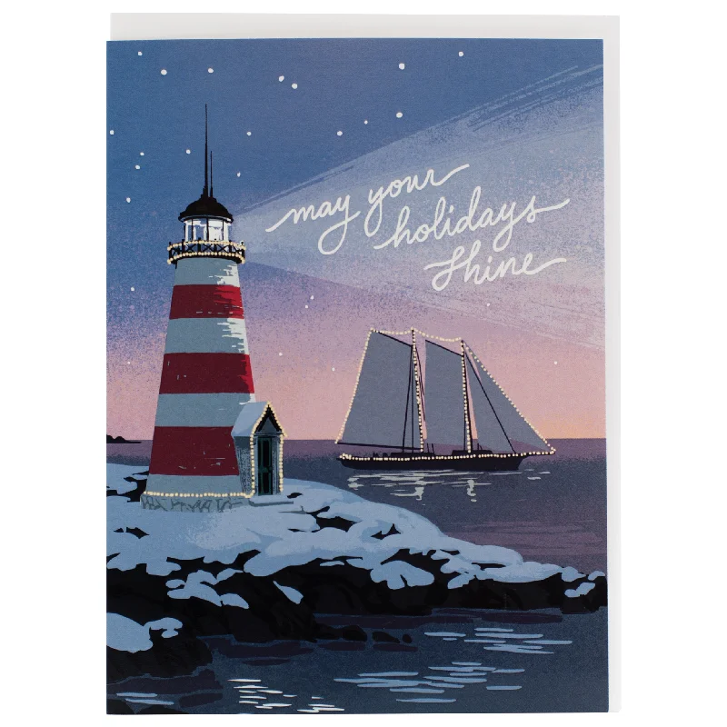 Christmas White Wonderland Coastal Lighthouse Holiday - Boxed Set