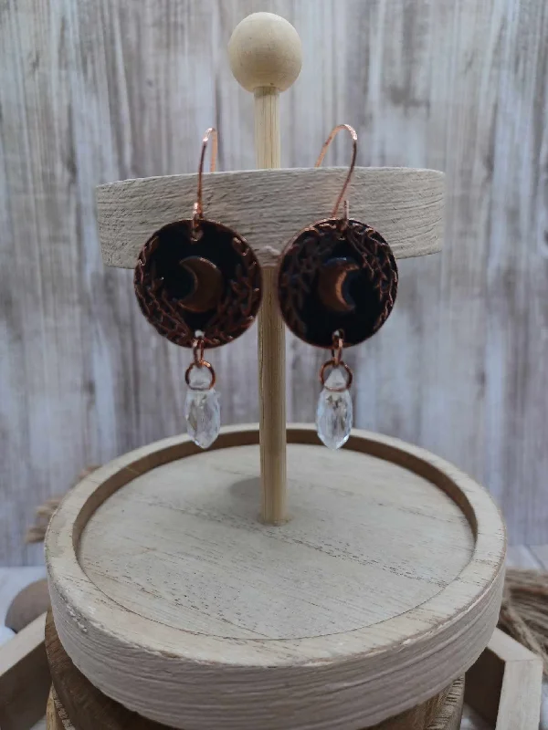 Christmas Cozy Evenings Copper Moon Earrings w/ Beaded Dangle