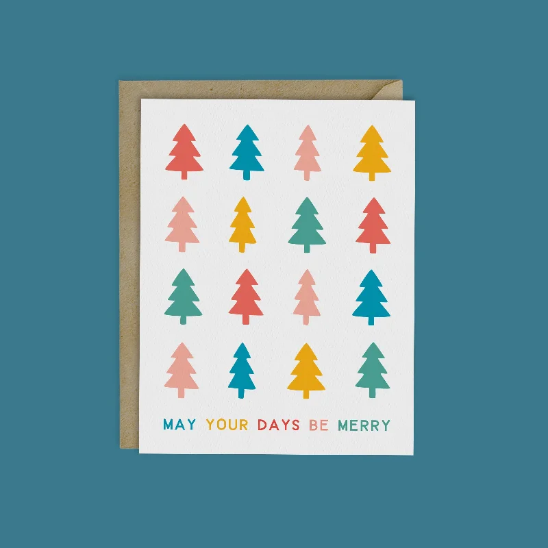 Christmas White Snow MERRY RAINBOW TREES HOLIDAY CARD