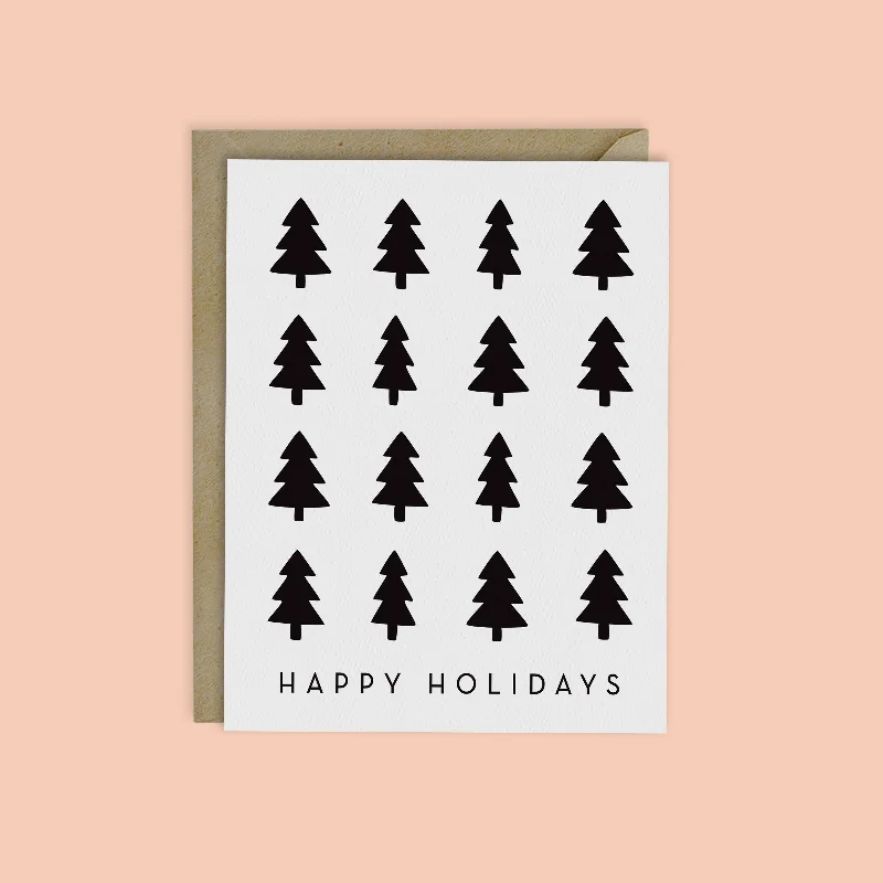 Christmas Holiday Festivities HAPPY HOLIDAYS CARD -  B&W CHRISTMAS TREES