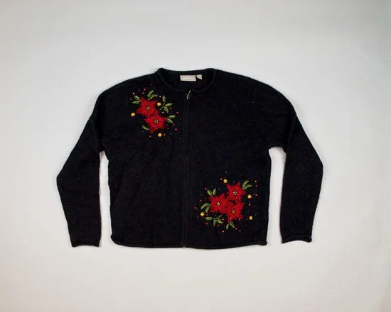 Cornered Poinsettias-Medium Christmas Sweater