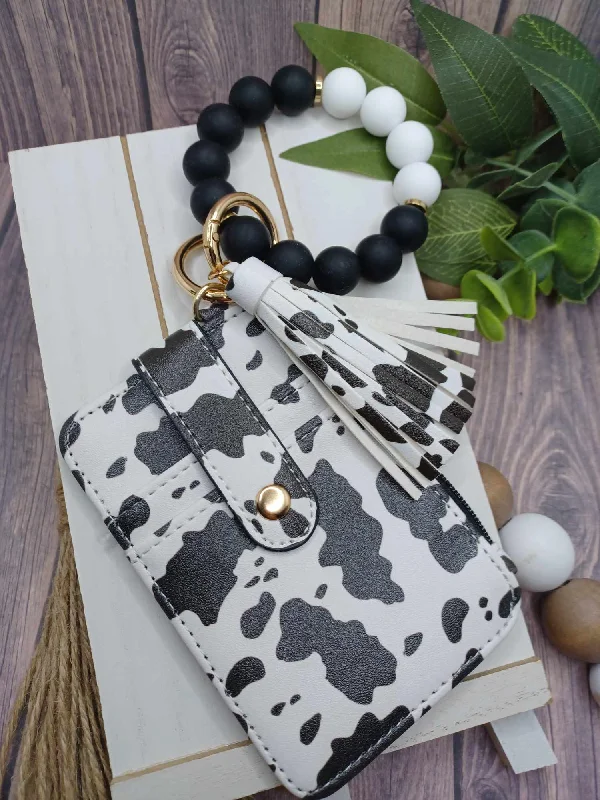 Christmas Snowman Building PREORDER - Cow Print Beaded Wristlet Wallet