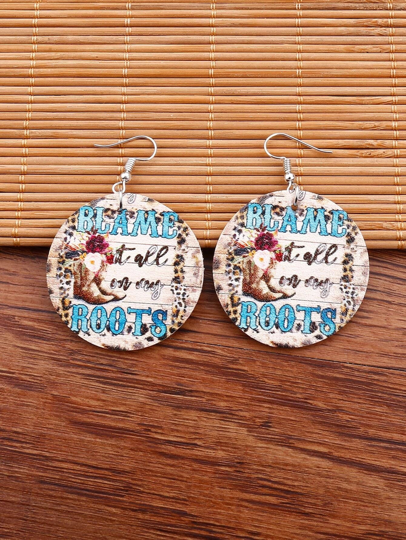 Christmas Nostalgic Moments Cow Print "Blame it on the Boots" Leather Style Round Earrings
