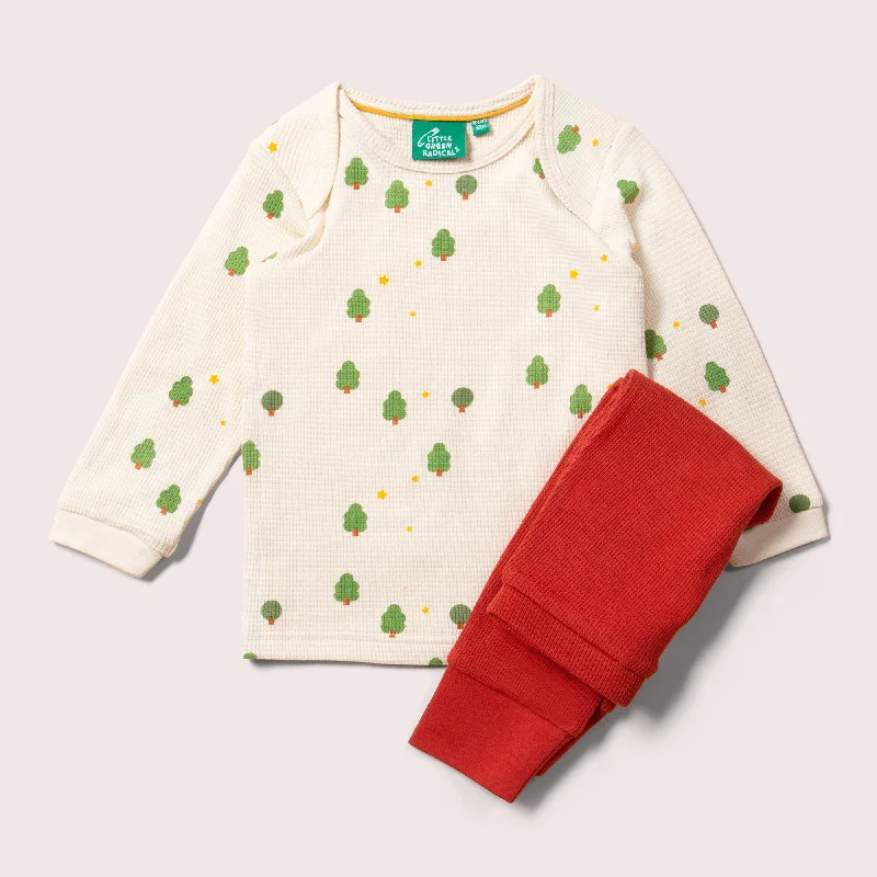 Christmas Chilly Snowfall Cream Winter Trees Organic Waffle T-Shirt & Jogger Playset