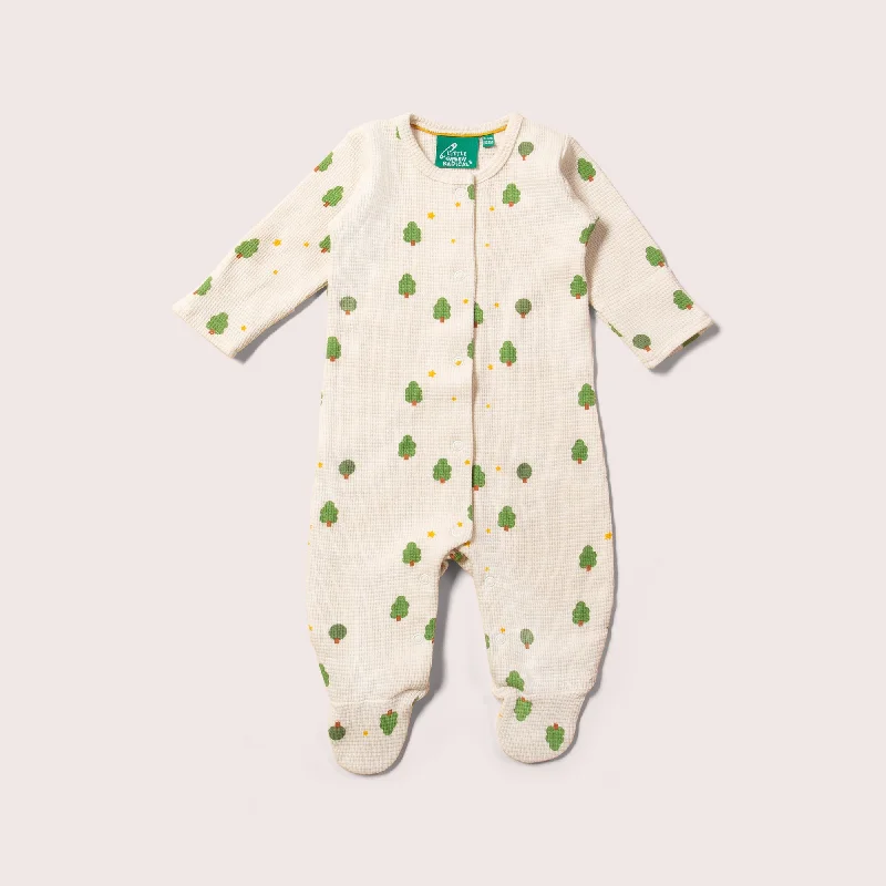 Christmas Magical Scenery Cream Winter Trees Organic Waffle Babygrow