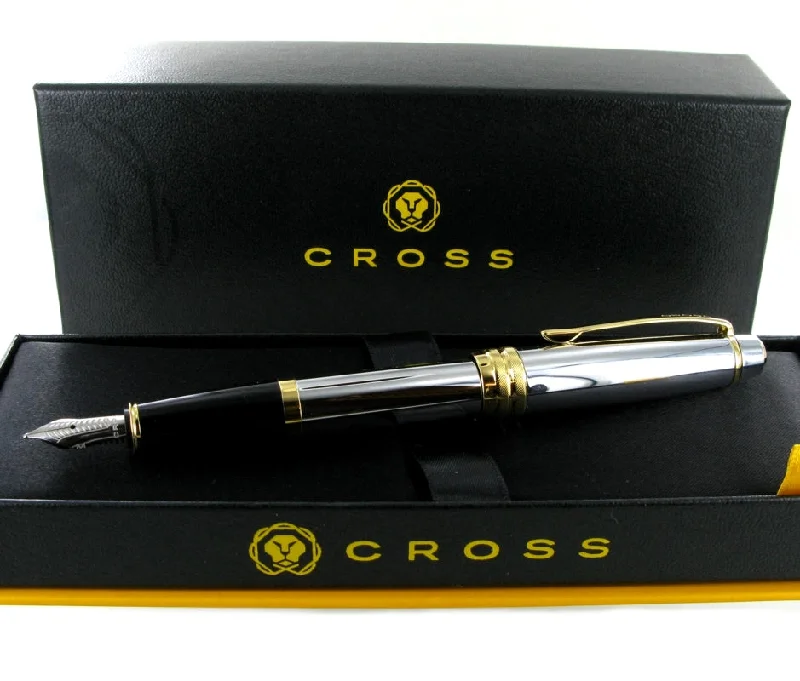 Christmas Starry Skies Engraved Cross AT456-6MS Bailey Chrome and Gold Fountain Pen