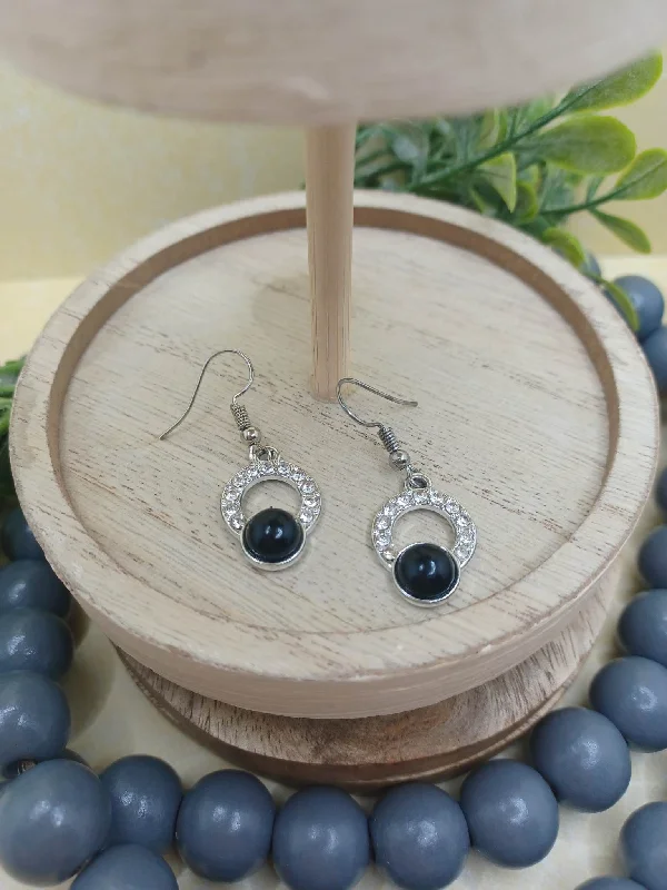 Christmas Reindeer Bells Dainty Black & Silver Rhinestone Earrings