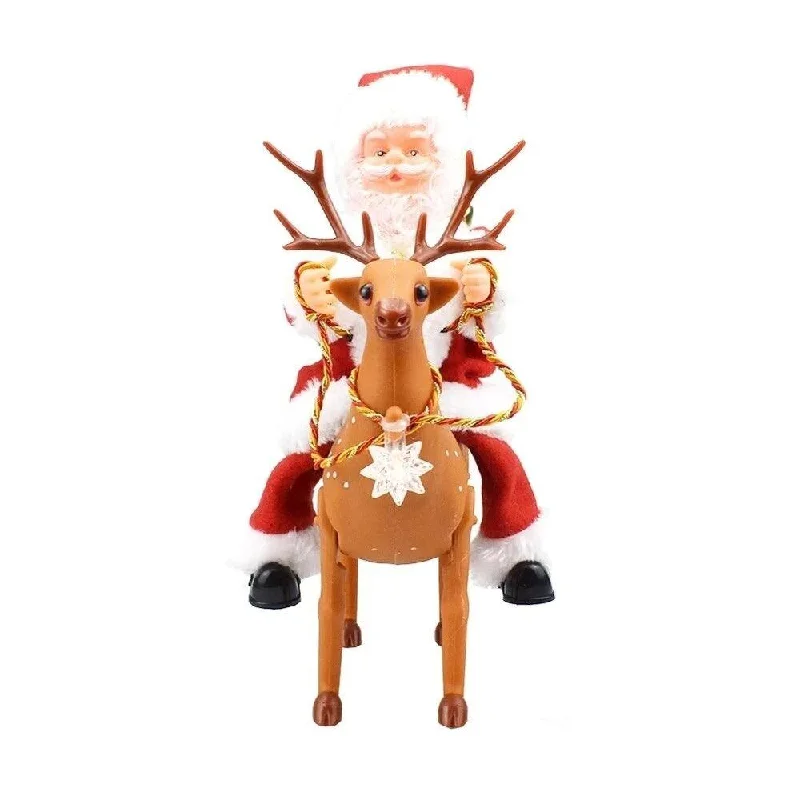 Christmas Snow Covered Roof Deer Riding Santa Claus Sing Christmas Songs