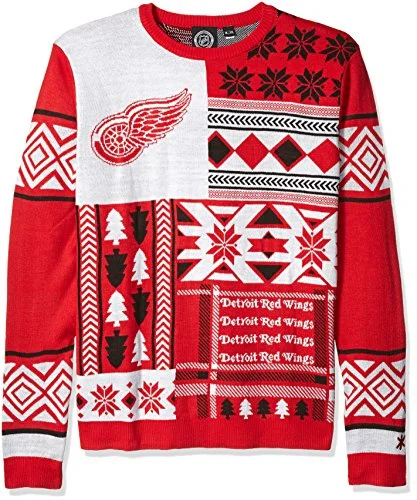 Christmas Beautiful Wreath Detroit Red Wings Patches Ugly Crew Neck Sweater Small