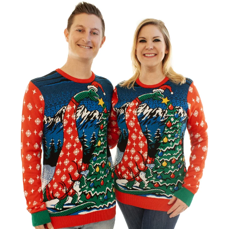 Christmas Starry Skies Dinosaur Hanging Star | Ugly Christmas Sweater For Men & Women | Unisex Sizing