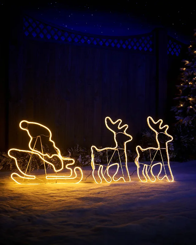 Twin Reindeers with Santa Sleigh Neon Rope Light Silhouette, 2.6 m