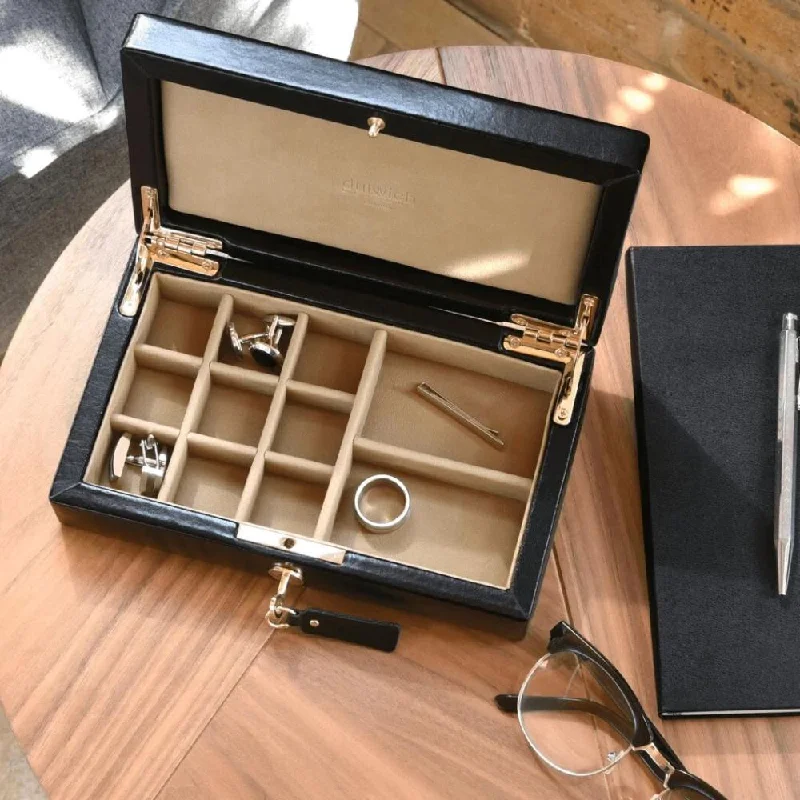 Christmas Cozy Candles Dulwich Designs Windsor Black Leather Cufflink Box 71217