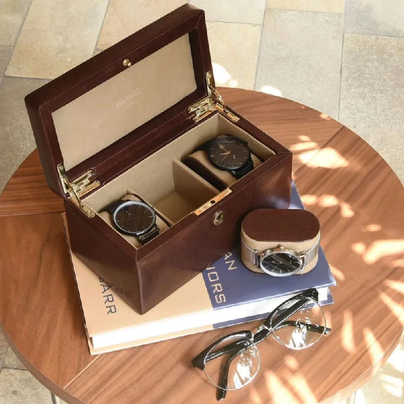 Christmas Cozy Decor Dulwich Designs Windsor Brown Leather 3 Piece Watch Box 71212