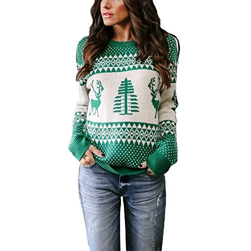 Christmas Homemade Crafts EXLURA Patterns Reindeer Ugly Christmas Sweater Jumper Pullover Tops Green