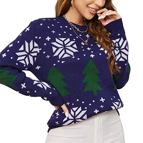 Christmas Fireplace Ambience EXLURA Patterns Reindeer Ugly Christmas Sweater Jumper Pullover Tops