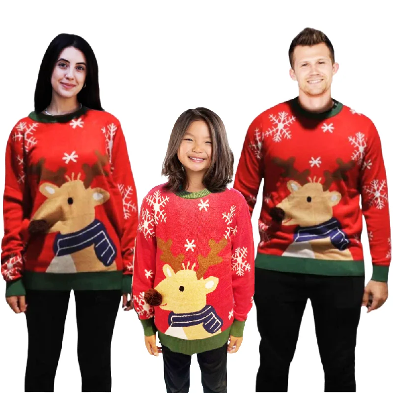 Christmas Warm Glow Family Bundle - Reindeer Sweater With a Pompom