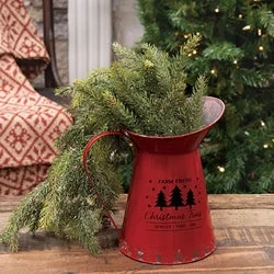 Christmas Fireplace Cozy Farm Fresh Christmas Trees Distressed Red Metal Pitcher