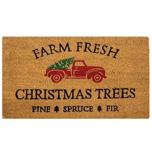 Christmas Snow Covered Trees Farm Fresh Christmas Trees Door Mat 30x18