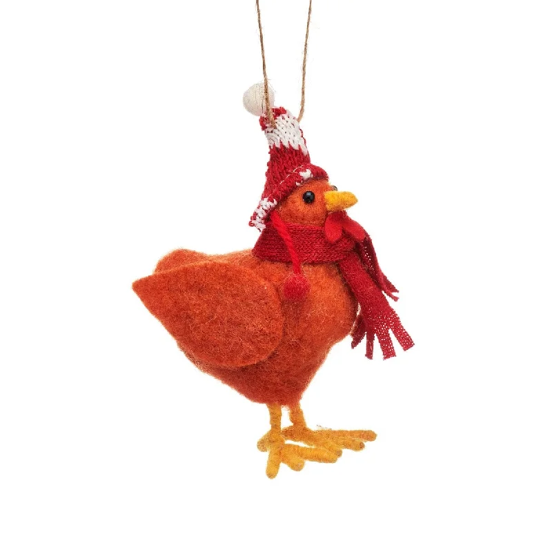 Felt Chicken in Wooly Hat Christmas Tree Decoration