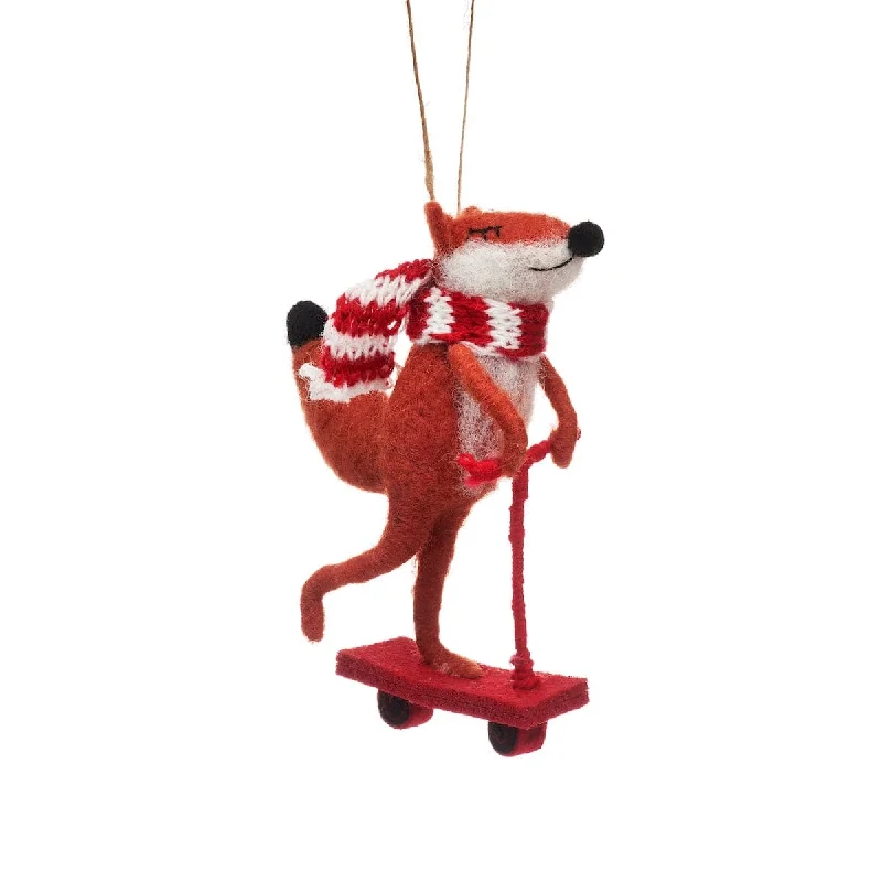 Felt Fox on Scooter Christmas Tree Decoration
