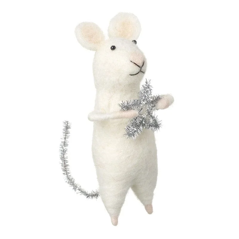 Felt Mouse with Glitter Star and Tail Christmas Decoration