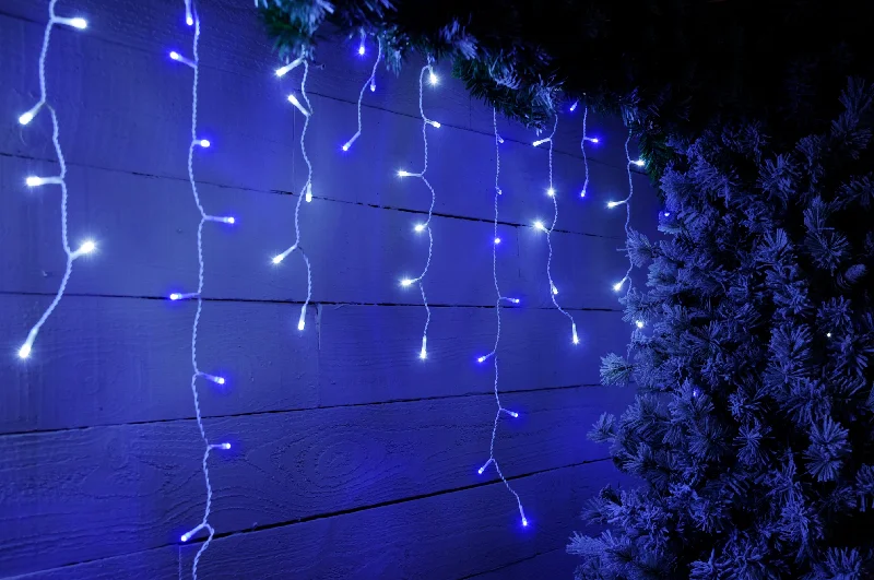 Christmas Cozy Comfort Snowing Icicle Lights - Blue & White