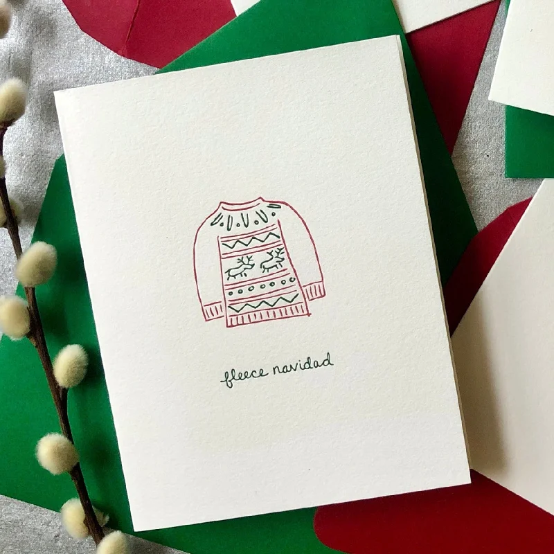 Christmas Reindeer Sleigh Fleece Navidad Holiday Cards