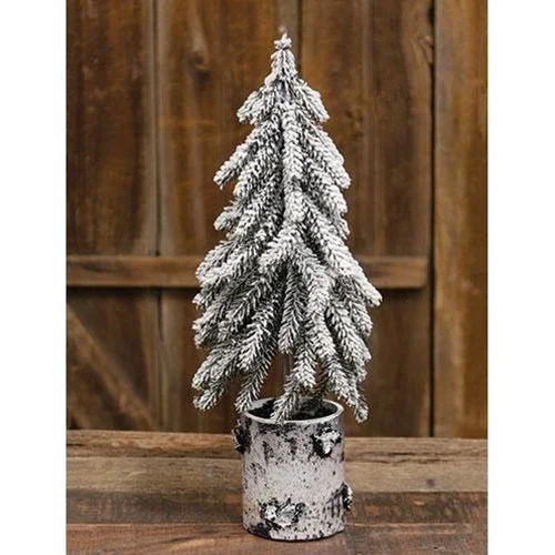 Christmas Beautiful Wreath Flocked Weeping Pine Tree In Birch Pot 16"