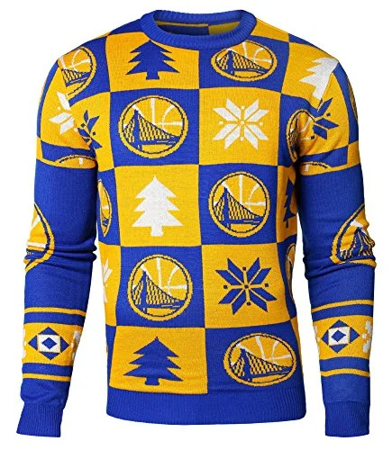 Christmas White Reindeer FOCO Golden State Warriors 2016 Patches Ugly Crew Neck Sweater - Mens Double Extra Large