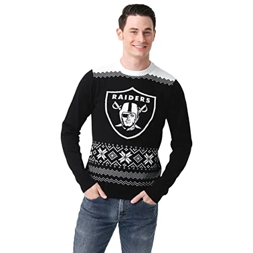 FOCO Men's NFL Big Logo Two Tone Knit Sweater, Medium, Las Vegas Raiders