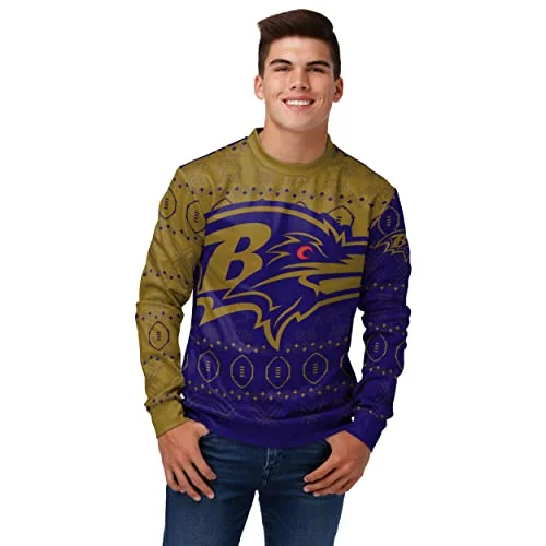 Christmas Santa Arrival FOCO Men's NFL Printed Primary Logo Lightweight Holiday Sweater, Baltimore Ravens, X-Large