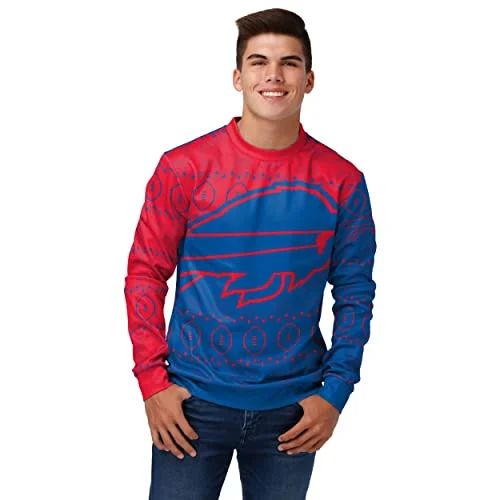 Christmas Glittering Stars FOCO Men's NFL Printed Primary Logo Lightweight Holiday Sweater, Buffalo Bills, X-Large