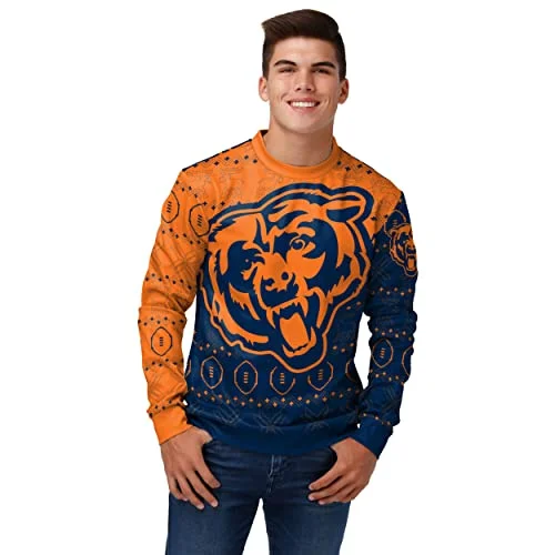 Christmas Magical Scenery FOCO Men's NFL Printed Primary Logo Lightweight Holiday Sweater, Chicago Bears, X-Large