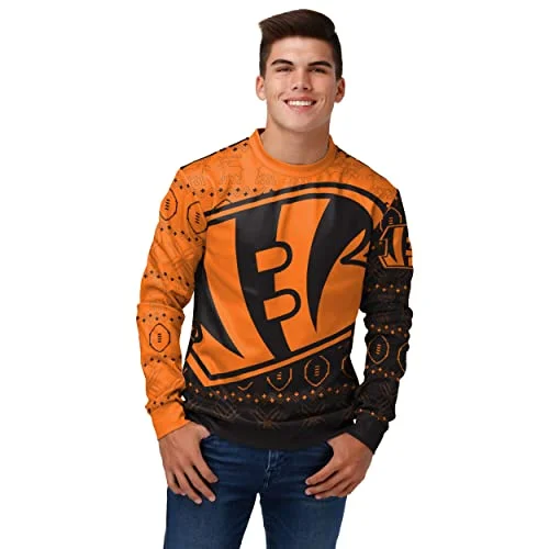 Christmas Holiday Traditions FOCO Men's NFL Printed Primary Logo Lightweight Holiday Sweater, Cincinnati Bengals, Medium