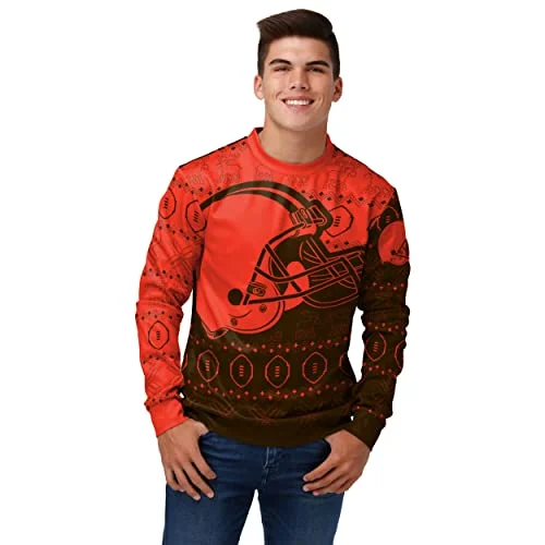 Christmas Holiday Treats FOCO Men's NFL Printed Primary Logo Lightweight Holiday Sweater, Cleveland Browns, X-Large