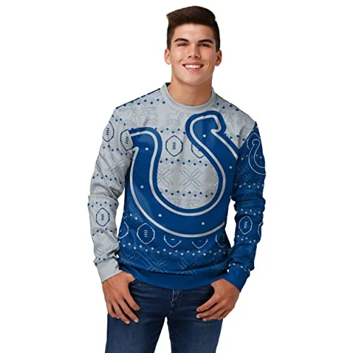 Christmas Jolly Decorations FOCO Men's NFL Printed Primary Logo Lightweight Holiday Sweater, Indianapolis Colts, X-Large