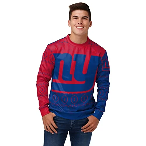 Christmas Traditional Feast FOCO Men's NFL Printed Primary Logo Lightweight Holiday Sweater, New York Giants, Medium