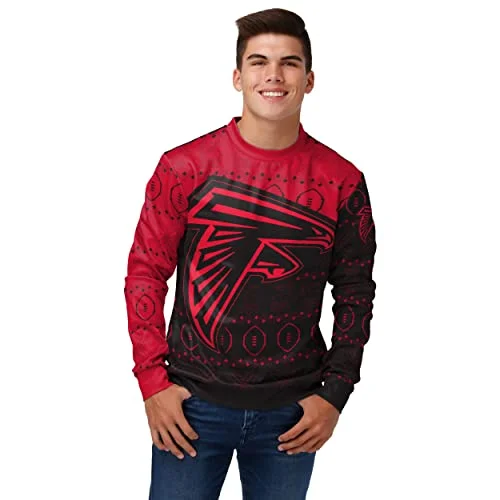 Christmas Jolly Spirit FOCO Men's NFL Printed Primary Logo Lightweight Holiday Sweater, Tampa Bay Buccaneers, Medium