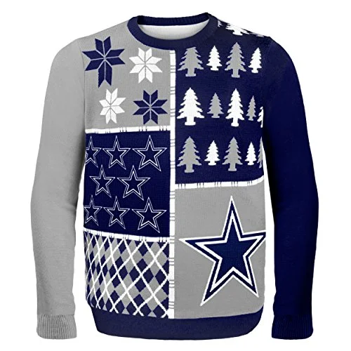 Christmas Snow Covered Village FOCO NFL Dallas Cowboys BUSY BLOCK Ugly Sweater, Large