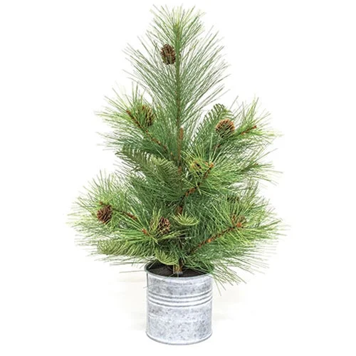 Christmas White Wonderland Forest Path Pine Tree in Pail 18"