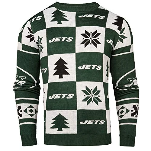Christmas Holiday Festivities Forever Collectibles New York Jets 2016 Patches Ugly Crew Neck Sweater Large