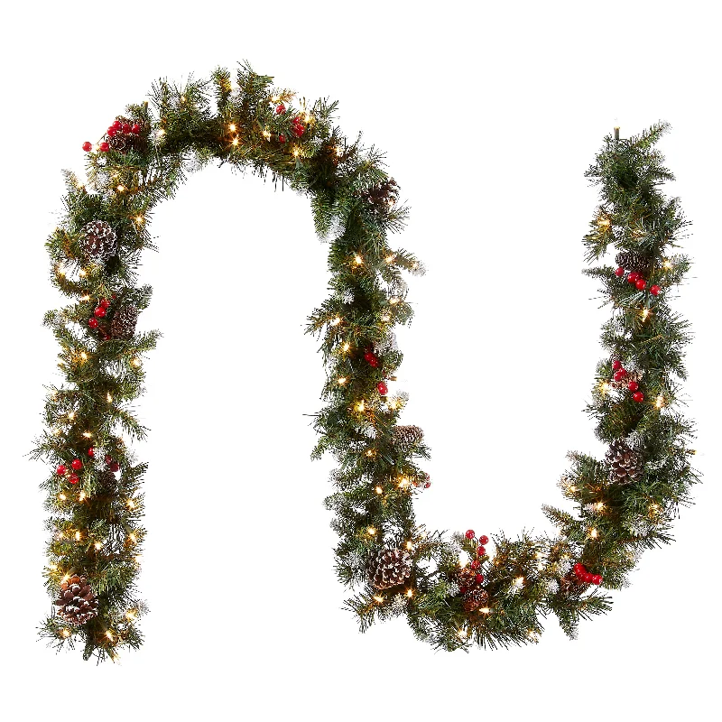 Christmas Fireplace Cozy Frosted Berry Garlands