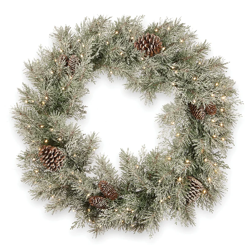 30 in. Pre-Lit Frosted Mountain Spruce Wreath with LED Lights