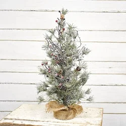 Christmas Red And White Frosted Tree w/Pinecone & Red Berry Medium